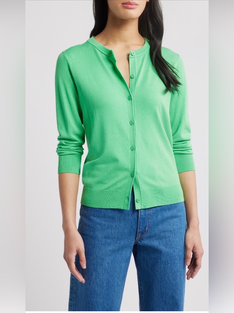 Caslon Crewneck Cardigan button front sweater Celtic green medium NWT